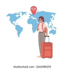 Traveling student flat concept vector illustration. Foreign education. Editable 2D cartoon characters on white for web design. Move to study abroad creative idea for website, mobile, presentation