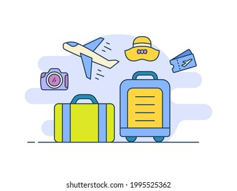 traveling suitcase icon icons set collection package with fill filed color style