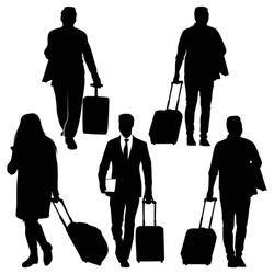 Traveling With Suitcase Silhouettes Vector Illustration