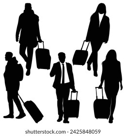Traveling with Suitcase Silhouettes Vector illustration