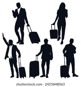 Traveling with Suitcase Silhouettes Vector illustration