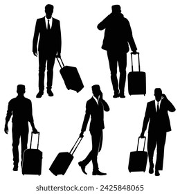 Traveling with Suitcase Silhouettes Vector illustration