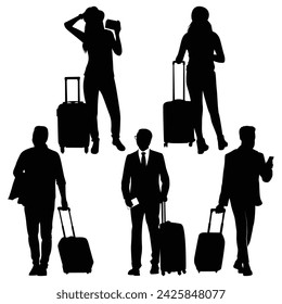 Traveling with Suitcase Silhouettes Vector illustration