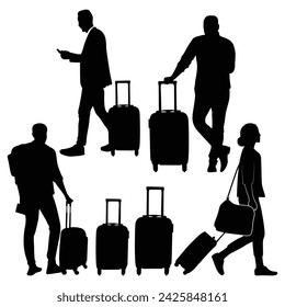 Traveling with Suitcase Silhouettes Vector illustration