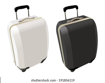 Traveling suitcase with wheels isolated on a white background.suitcases for travel Plastic suitcases for luggage. Big white and black suitcases, hand luggage, Vector illustration, EPS 10. Travel conce