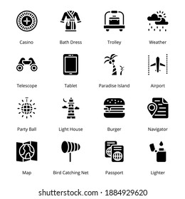 Traveling and Tourism Glyph Icons - Solid, Vectors