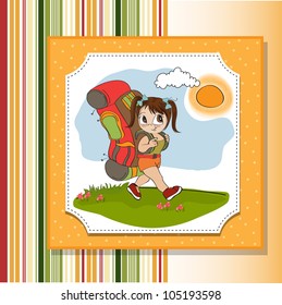 Traveling tourist girl with backpack