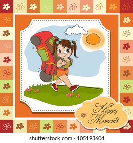 Traveling tourist girl with backpack