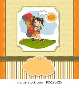 Traveling tourist girl with backpack