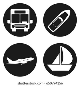 Traveling and transport icons set in circle button. Vector illustration