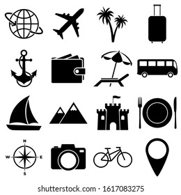 Traveling and transport set icons, logo isolated on white background