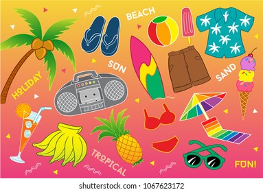 Traveling to Tropical Beach Vector Illustration for many purpose such as print stuff (on canvas, poster, paper, note book, purse, bag, textile, clothes, pillow case, pencil case, etc) or digital stuff