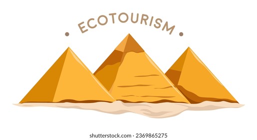 Traveling and vacation in Egypt, isolated Egyptian pyramids in desert. Ancient architectural and historical landmark in African continent. Vacation and tourism for weekend. Vector in flat style
