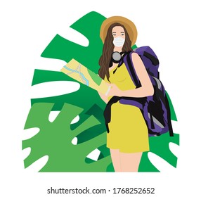 Traveling And Vacationer Wearing a Mask