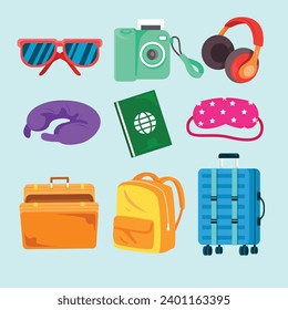 Traveling vector element item flat illustrations