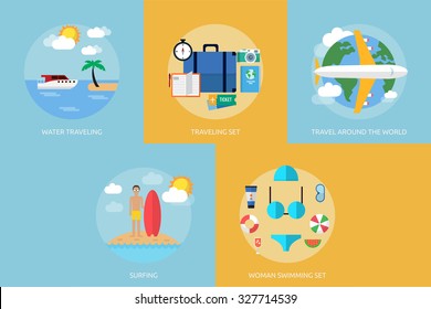 Traveling vector set icons