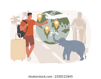 Traveling the world isolated concept vector illustration. Worldwide adventure, holiday trip, hitchhiking, travel blog, luggage bag, foreign country, plane departure, destination vector concept.