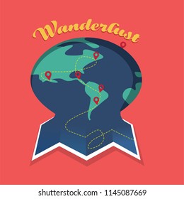Traveling the world unfolding map a wanderlust concept