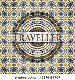 Traveller arabic badge background. Arabesque decoration. 