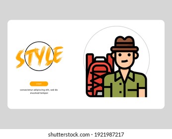 The traveller avatar on an life style-themed white background is perfect for learning materials and visual illustration on digital products