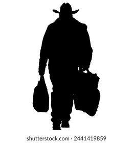 A traveller with bags and a cowboy hat