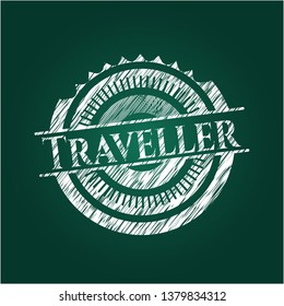 Traveller chalkboard emblem written on a blackboard