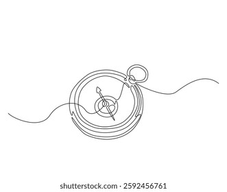 Traveller magnetic compass simple line art illustration. Continuous one line draw of navigation, guidance, geography compass.