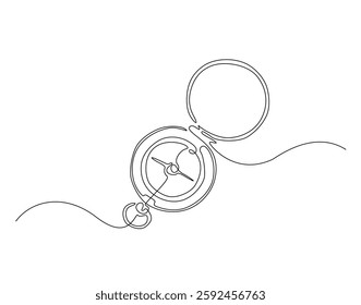 Traveller magnetic compass simple line art illustration. Continuous one line draw of navigation, guidance, geography compass.