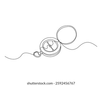 Traveller magnetic compass simple line art illustration. Continuous one line draw of navigation, guidance, geography compass.