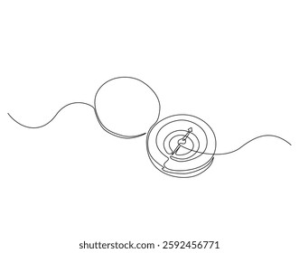 Traveller magnetic compass simple line art illustration. Continuous one line draw of navigation, guidance, geography compass.