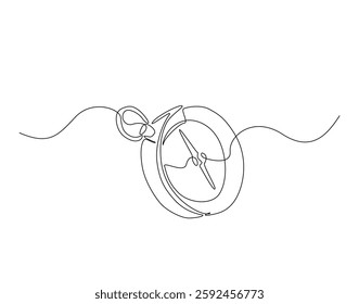 Traveller magnetic compass simple line art illustration. Continuous one line draw of navigation, guidance, geography compass.