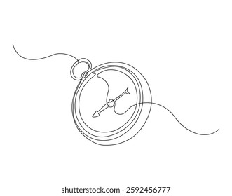 Traveller magnetic compass simple line art illustration. Continuous one line draw of navigation, guidance, geography compass.