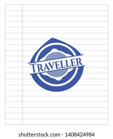 Traveller pen effect. Blue ink. Vector Illustration. Detailed.