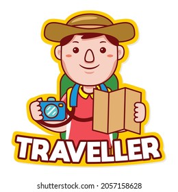 Traveller Profession Mascot Logo Vector in Cartoon Style