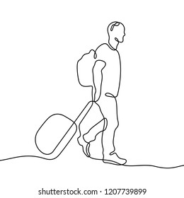 Traveller with suitcase continuous line illustration
