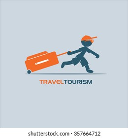 Traveller, Tourist With A Suitcase. Vector Logo.