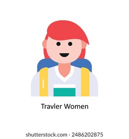 Traveller Woman vector flat Design illustration. Symbol on White background EPS 10 File 