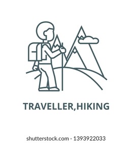 Traveller,hiking vector line icon, linear concept, outline sign, symbol