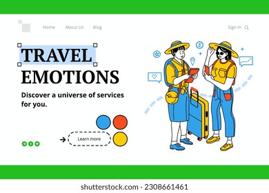 Travellers in Travelling Clothes. Vector Illustration of a Group of Tourists Hiking in the Mountains.