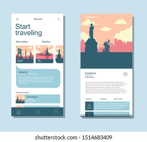 travelling app UI mobile illustration with bright palette color