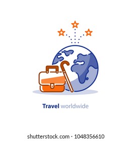 Travelling around the world, briefcase and earth globe, tourism services, tour package, vacation destination vector illustration