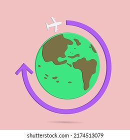 Travelling around the world icon vector illustration with air plane and globe
