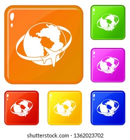 Travelling around the world icons set collection vector 6 color isolated on white background