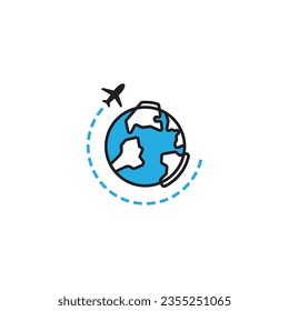 travelling around the world vector simple line art icon