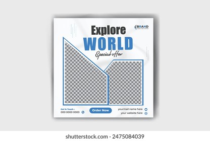 Travelling business promotion social media for web banner template design. summer holiday tour 
online marketing flyer,