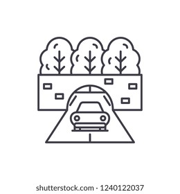 Travelling by car line icon concept. Travelling by car vector linear illustration, symbol, sign