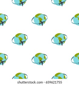 Travelling by plane around the world pattern seamless flat style for web vector illustration