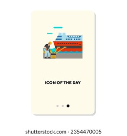 Travelling by ship flat vector icon. Voyage, water isolated vector sign. Vacation and transportation concept. Vector illustration symbol elements for web design and apps