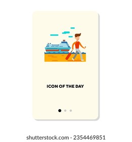 Viajar por el icono del vector del buque. Viaje por señal de vector aislado del océano. Concepto de vacaciones y transporte. Elementos de símbolo de ilustración vectorial para diseño web y aplicaciones