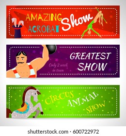 Travelling chapiteau circus magical show flat horizontal banners set abstract isolated illustration